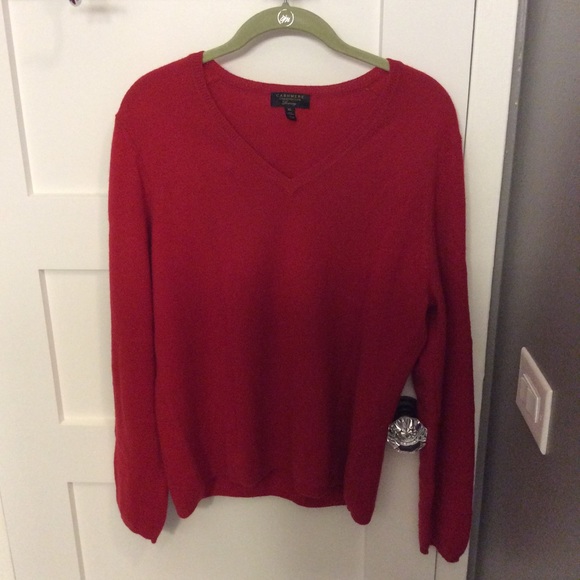 Charter Club Sweaters - Cashmere V Neck Long Sleeve Sweater. Lipstick red